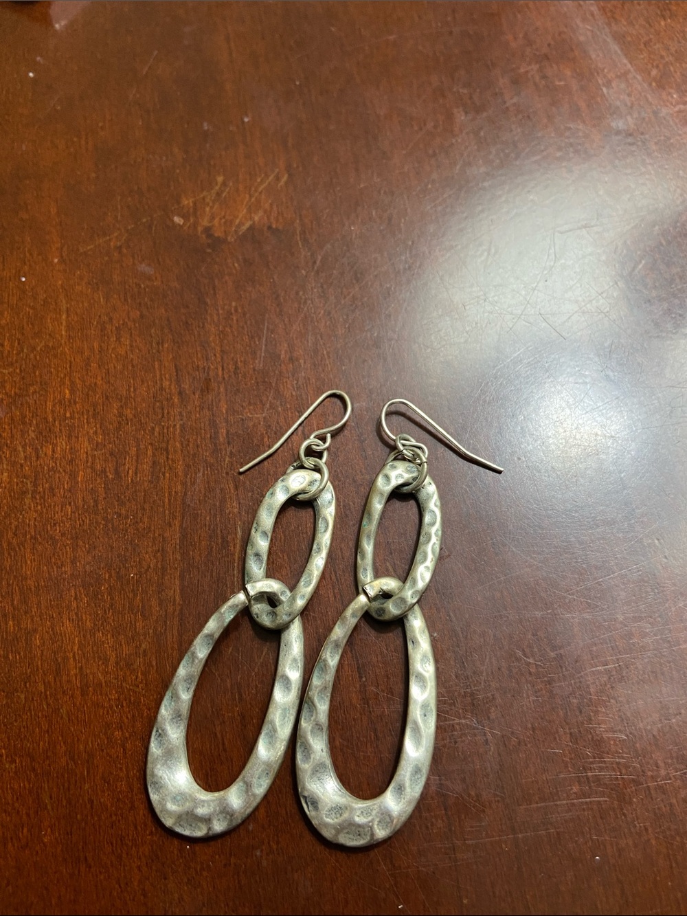 paparazzi Hammered Double-Loop Drop Earrings - Silver